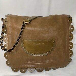 See By Chloe Leather Crossbody Flap Front Scallop Detail Terracotta Color